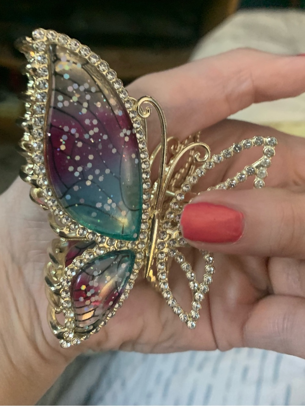 Gold Butterfly Claw Clip with Multicolor Wings
